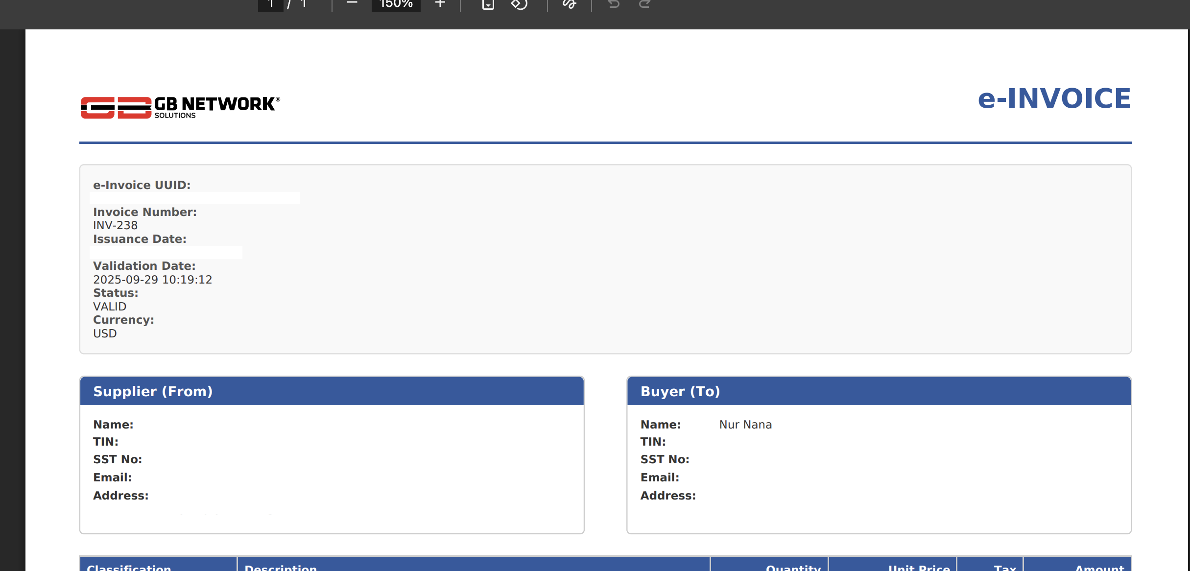Malaysian e-Invoice PDF Generation Service